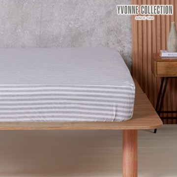 YVONNE 以旺傢飾 純棉條紋雙人床包-寧靜灰