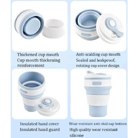 Folding Silicone Cup, Portable Silicone Telescopic Drinking Collapsible Coffee Cup, Multi-function Foldable Silica Mug Travel (Light Blue)並行輸入