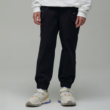 童裝 ADVENTURE 刷毛運動長褲 - 炭黑色