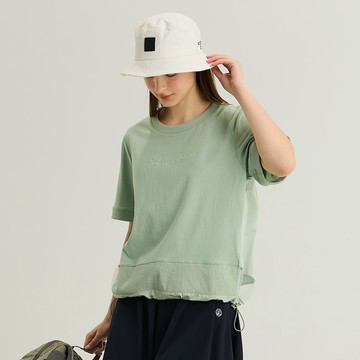 元動力 透氣拼接鬆弛感設計短袖上衣(綠；S-L)