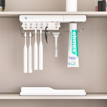 鏡櫃式高檔牙刷架可掛剃須刀牙線牙膏紫外線牙刷器帶烘幹 鑫弘-數碼配件
