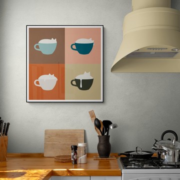 【獨家版畫】ilovedoodles | 貓咪四宮格-貓布奇諾 Catpuccino