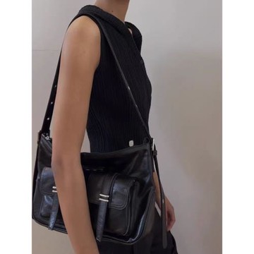 韓國小眾MatinKim雙口袋機車單肩包腋下托特多用雙肩包女