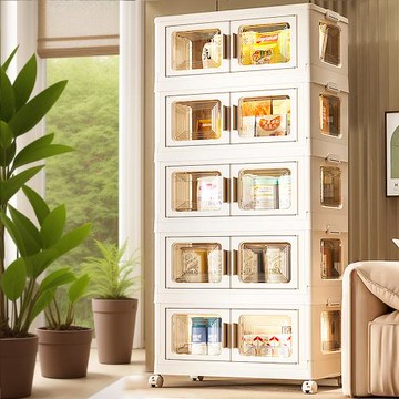 Mr.box 60面寬升級內崁式透明側板前開式折疊五層收納櫃-附滑輪 兩款可選