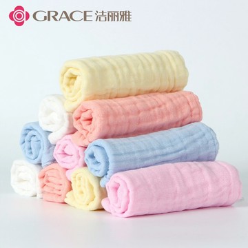 潔麗雅嬰兒純棉超柔軟吸水洗澡巾兒童寶寶洗臉擦手小方巾新生6層