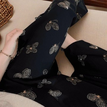 2025夏季家居棉綢睡褲寬松薄款休閑長褲闊腿褲可外人造棉褲子成人