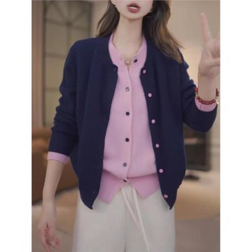 假兩件針織衫女秋冬毛衣外套開衫2024年新款大碼氣質顯瘦長袖上衣