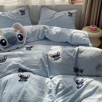 卡通風褶皺超柔水洗棉床上四件套學生宿舍床單三件套床上用品被套