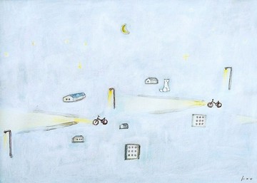 【原畫・附框】《遠吠之夜》（四開尺寸）唯一一件・手繪・插畫・繪畫・夜晚畫作