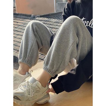 灰色加絨運動褲女寬松束腳秋冬2025新款小個子休閑寬松衛褲ins潮