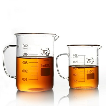 【耐熱防爆】高硼硅燒杯 實驗室燒杯 玻璃燒杯 量杯 刻度燒杯 化學實驗器材 帶柄易握 耐高溫 透明可視 學生科研專用