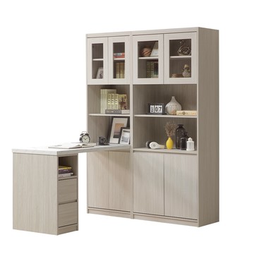 直人木業-DA極簡風白榆木L型玻璃書櫃組140公分(落地款)