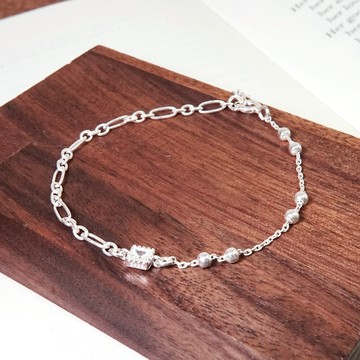 ART64 純銀 圓滿方晶 半半手鍊 925純銀 女生手鍊 情人節禮物 女生禮物