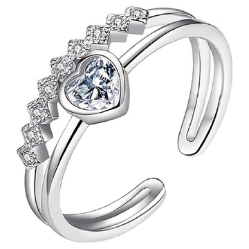 Sayaka 紗彌佳 永恆時光二連風鑲鑽戒指  白金色  直徑20mm