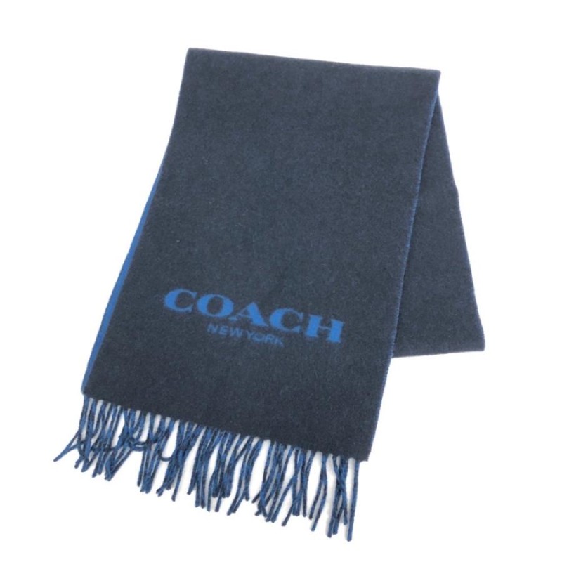 COACH コーチ フリンジマフラー 美品 76053 ネイビー/ブルー ウール  