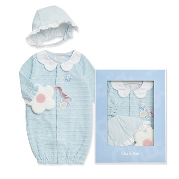 Chic a Bon 柔和緹織小白兔妙妙裝禮盒/連身衣3件組禮盒 (妙妙裝+帽子+安撫巾)