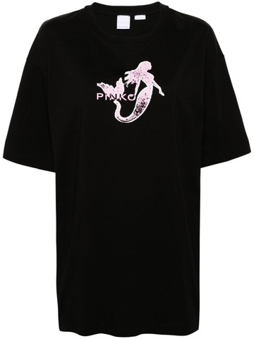 PINKO - logo-print cotton T-shirt - women - Cotton - S - Black
