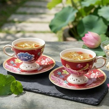 英國A&L 骨瓷咖啡午茶對杯禮盒 花樣春曉多色組