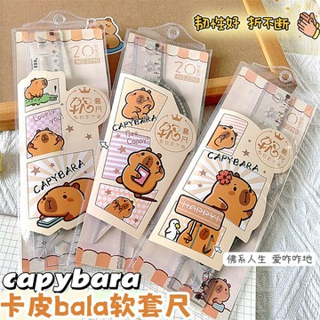 卡皮巴拉軟套尺學生專用塑料直尺三角尺量角器尺子四件套裝20cm【益三和】可開發票