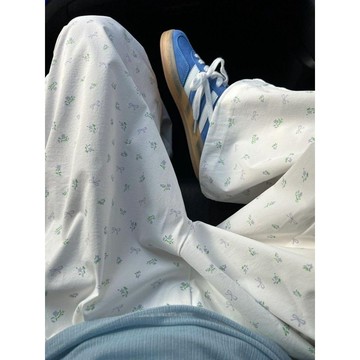 碎花闊腿褲女  夏季薄款新款  高腰寬鬆百搭  休閒慵懶顯瘦  直筒闊腿長褲 ZGKI