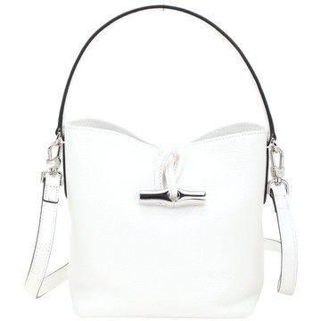 LONGCHAMP Le Roseau XS 竹節鎖釦山羊皮手提/斜背水桶包(白色)