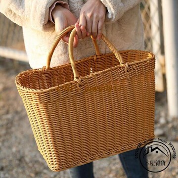 購物籃簡約買菜籃子環保提菜籃采摘菜籃戶外野餐籃寵物籃戶外用品【木屋雜貨】