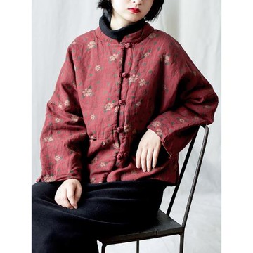 24冬季民族風棉衣復古文藝中式盤扣棉襖棉麻女裝夾棉保暖棉服外套