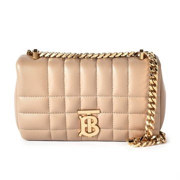 BURBERRY Lola金字TB衍縫羊皮迷你鏈帶肩背包 斜背包(米褐色)083812-1｜GoBrand購名牌
