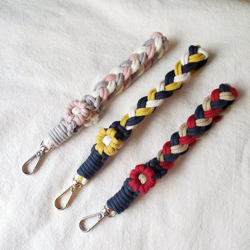 法式編織小花麻花手機掛繩 手腕繩