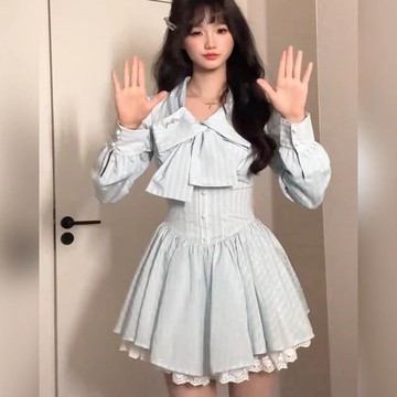 【台灣出貨🔥】法式洋裝 蕾絲花邊 蝴蝶結 氣質洋裝 甜美洋裝 純欲風 秋冬穿搭 顯瘦連衣裙女 生日洋裝 蓬蓬裙