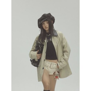 NNTKSTUDIO美式潮牌復古撞色拼接中長款風衣男女寬松設計感外套潮