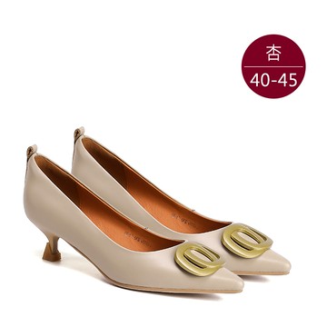 中大尺碼女鞋230217【GXCG10725】真皮雙方釦尖頭娃娃鞋/低跟鞋 40-45碼 172巷鞋舖(預購)杏