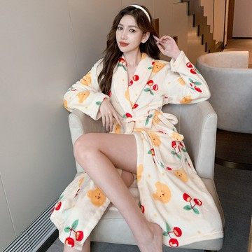 浴袍 珊瑚絨睡衣女裝秋冬季可愛加絨加厚浴袍睡袍衣服女士法蘭絨家居服