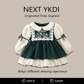 英國NEXT女童春秋新款連衣裙周歲寶寶洛麗塔小女孩長袖蘿莉公主裙