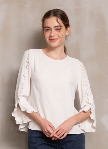 悠然輕緻荷葉造型袖雪紡上衣