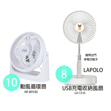 【勳風/ LAPOLO】10吋循環扇 空調扇 HFB918S+ USB充電收納式風扇 LA7216 涼風扇 小風扇
