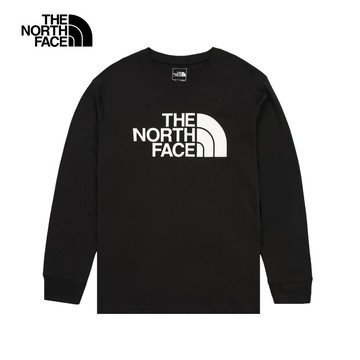 The North Face北面男女款黑色純棉品牌LOGO印花長袖上衣｜8D7RJK3