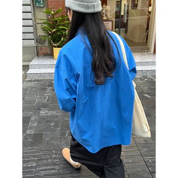 小眾表妹 克萊因藍秋季長袖襯衣女ins風上衣顯白顯瘦oversize襯衫