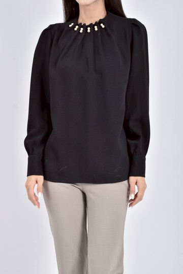 (M) 2bottle韓牌珍珠裝飾黑色長袖上衣