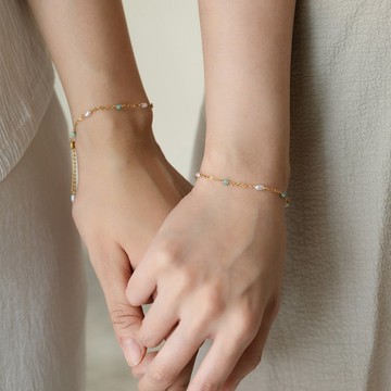 Gemini 映伴天然石珍珠手鍊 316L醫療鋼鍍18K金