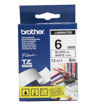 兄弟牌brother護貝標籤帶/白底黑字/6mmx8M/TZE-211