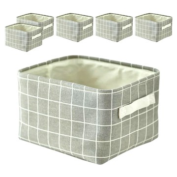 NS-G054 棉麻收納籃 6入1組  灰格  20 x 13 x 16cm  6個