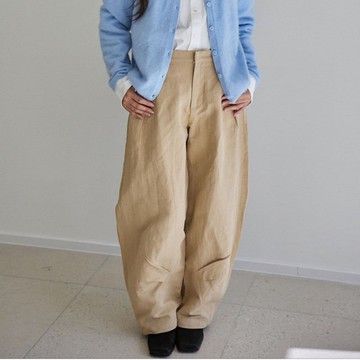 3顔色 攬月 呼吸感漢麻棉長褲 簡約休閒彎刀弧形褲