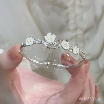 🔥限時下殺🔥【314人在2小時內髮貨】S925純銀山茶花手鐲女ins小衆設計甜美溫柔森係百搭可調節手環