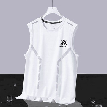 冰絲跑步服 速幹衣 上衣 健身服 背心 跑步夏季無袖冰絲大碼速幹運動健身背心網眼透氣薄款 韓版男裝  春夏裝