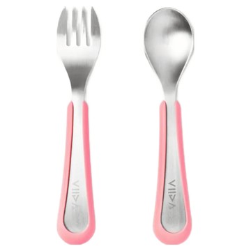VIIDA Soufflé 抗菌304不鏽鋼叉匙組  甜心粉色  L 湯匙1支 + 叉子1支  1組