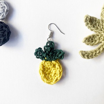 鳳梨旺旺來 編織耳環 Crochet Statement Earring 單隻/一對