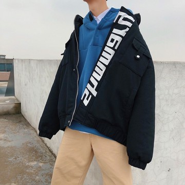 FINDSENSE品牌 秋冬季 新款 韓國 嘻哈純色 個性 長袖 運動 白色 寬鬆顯瘦 外套  時尚 潮流上衣