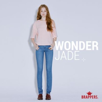 BRAPPERS 女款 玉石丹寧系列-wonder jade中腰彈性窄管褲-淺藍