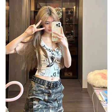 【短款】無袖上衣 美式甜辣妹 y2k 千禧 亞文化 朋克風 吊帶背心 女 夏季 內搭 短款背心